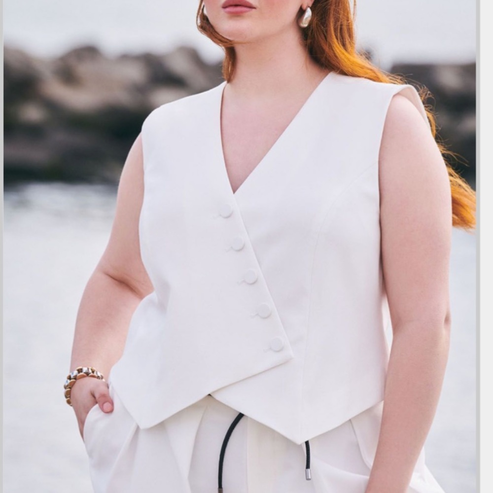 Asymmetric Overlap Detail Vest from Eloquii